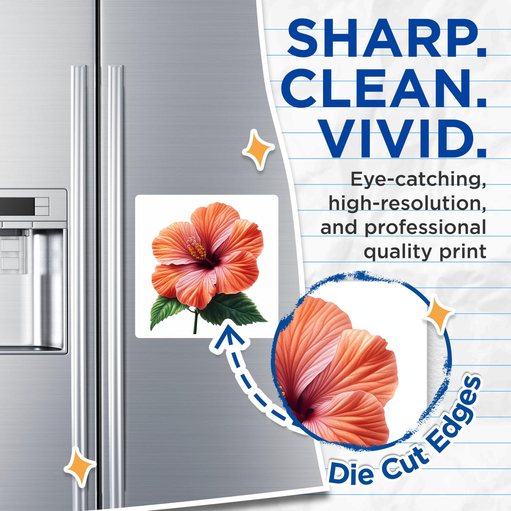 (2 Pack) Vibrant Hibiscus Flower Magnets - Botanical Fridge Decor - Tropical Summer Home Accent Organizers - 5 Inches On Longest Side - Thick Durable Magnet - Made in USA - MAG25060