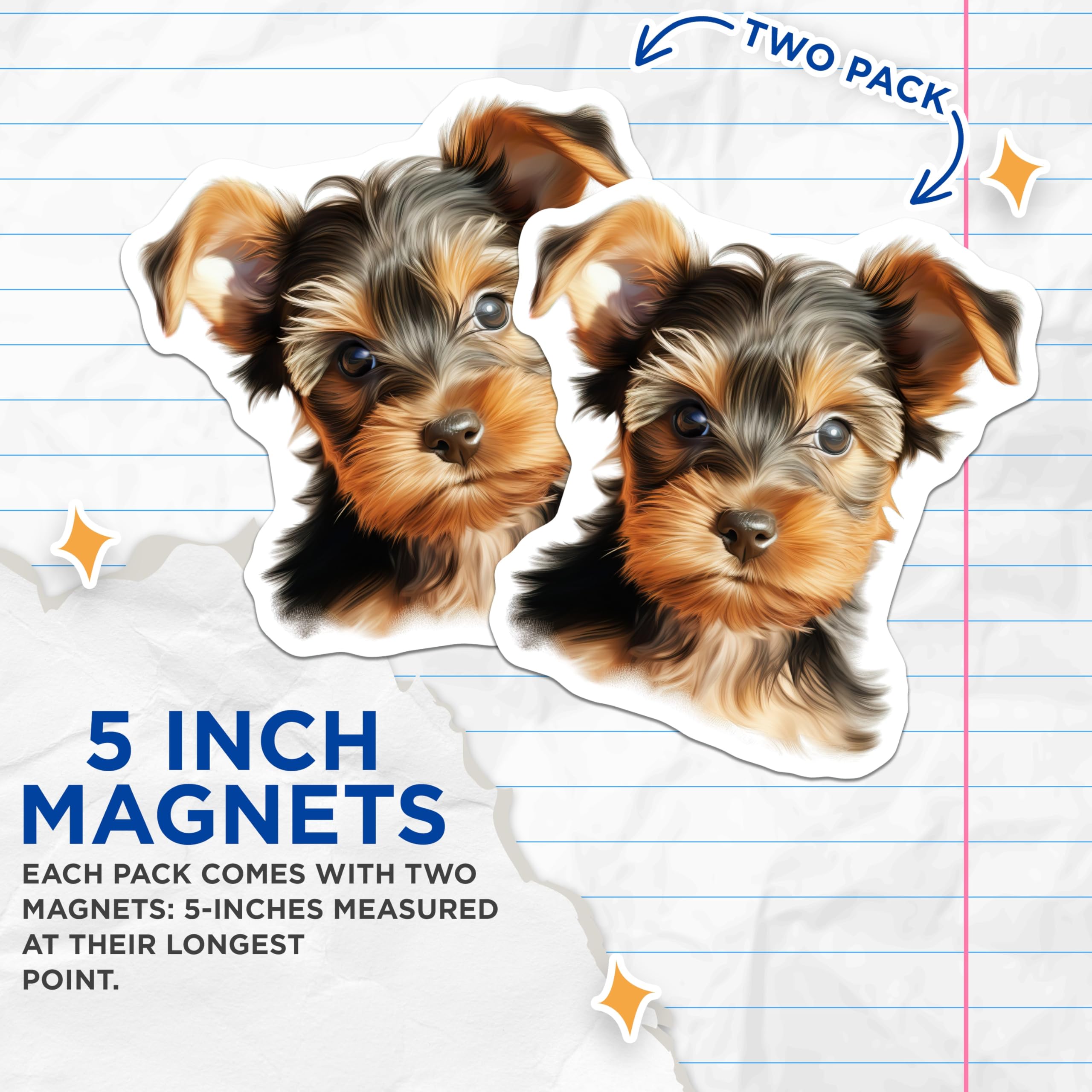 (2 Pack) Yorkie Puppy Magnets - Cute Yorkshire Terrier Dog - Pet Lover Fridge Decor for Dog Moms - 5 Inches On Longest Side - Thick Durable Magnet - Made in USA - MAG30693