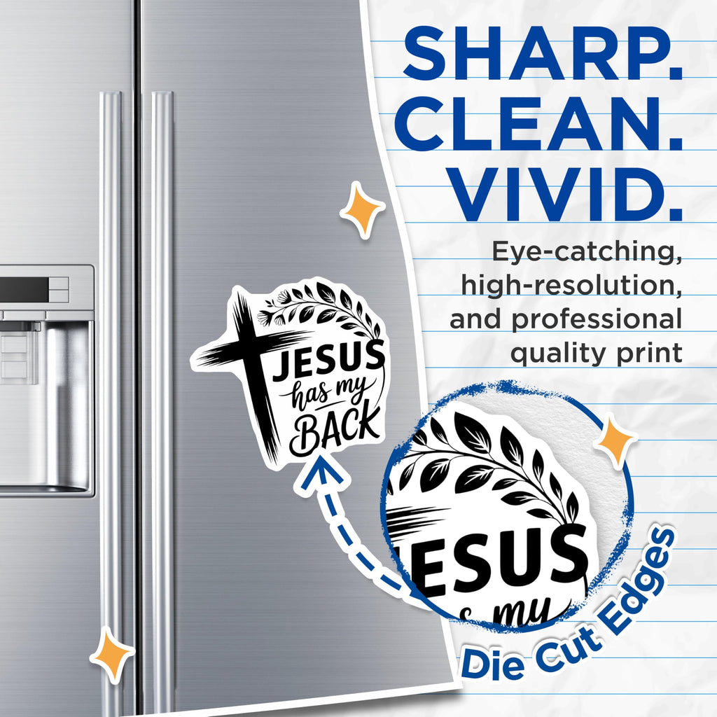 (2 Pack) Jesus Has My Back Magnets - Christian Saying Magnet - Religious Faith Decor - 5" On Longest Side - Premium Magnet - for Cars, Refrigerators, Toolboxes, Lockers - Made in USA - MAG14208