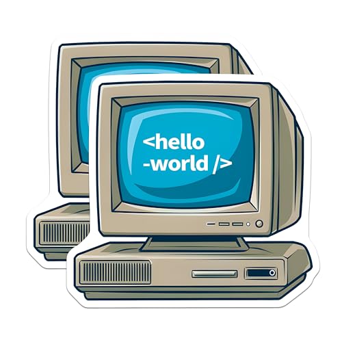 (2 Pack) Hello World Computer Magnets - Retro Tech Decor - 5" On Longest Side - for Cars, Fridges, Toolboxes - Made in USA - MAG7420