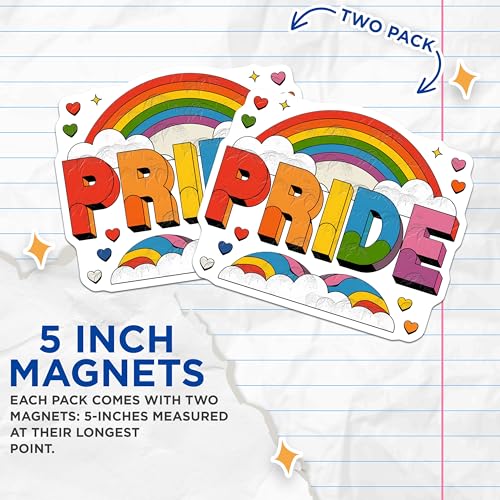 (2 Pack) Pride Rainbow Magnets Magnets - LGBTQ+ Support - Affirmation - 5" On Longest Side - Made in USA - Sticks to Refrigerators & Metal Surfaces - MAG9156