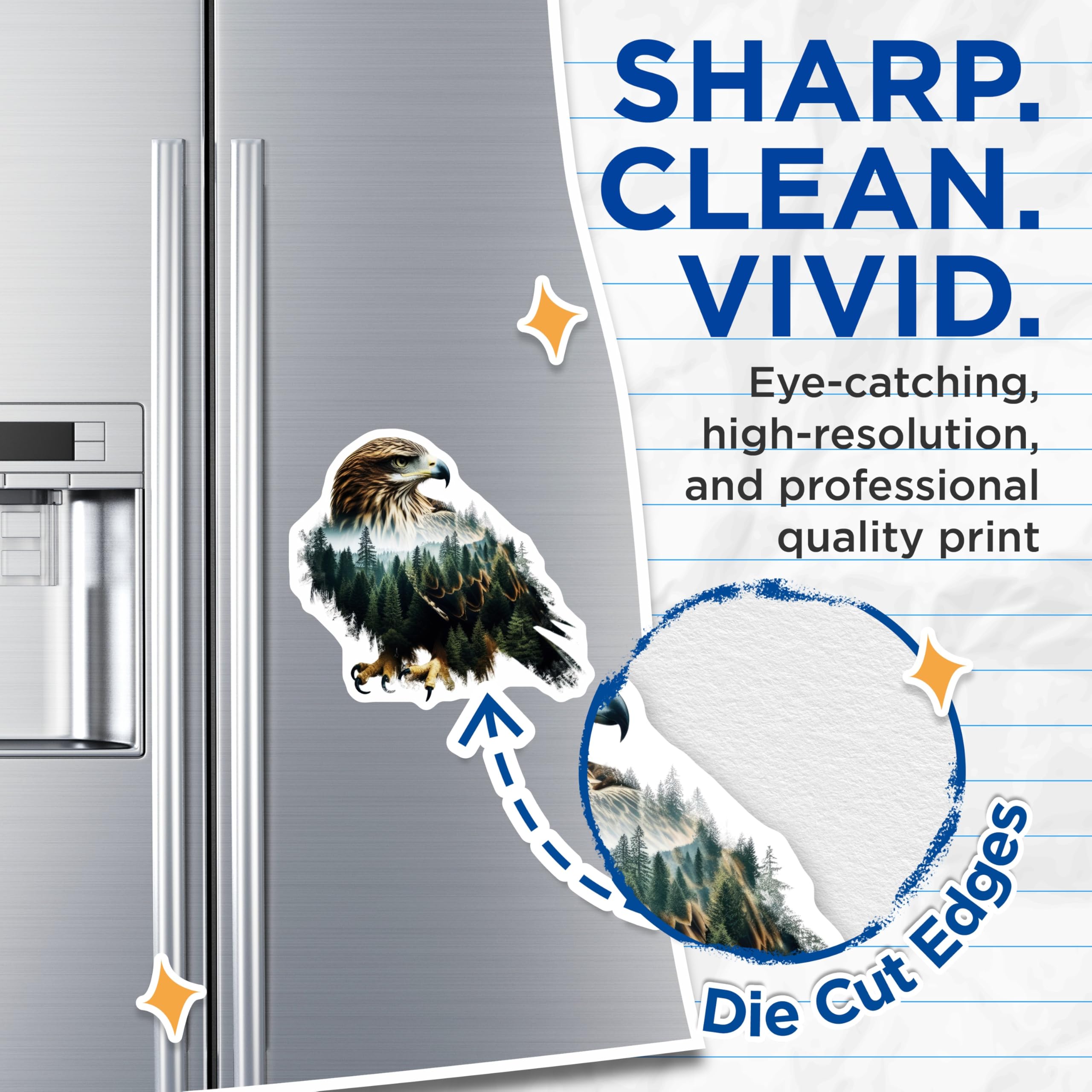 (2 Pack) Eagle Magnets - Majestic Bird Forest Art - Fridge Home Decor - 5" On Longest Side - Premium Magnet - for Cars, Refrigerators, Toolboxes, Lockers - Made in USA - MAG14016