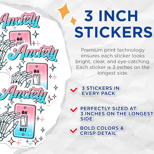 (3 Pack) Anxiety Switch Decals - Mental Health Decal - Laptop Decals - 3 Inches On Longest Side - Easy Peel & Apply - Made in USA - 3MCS6441
