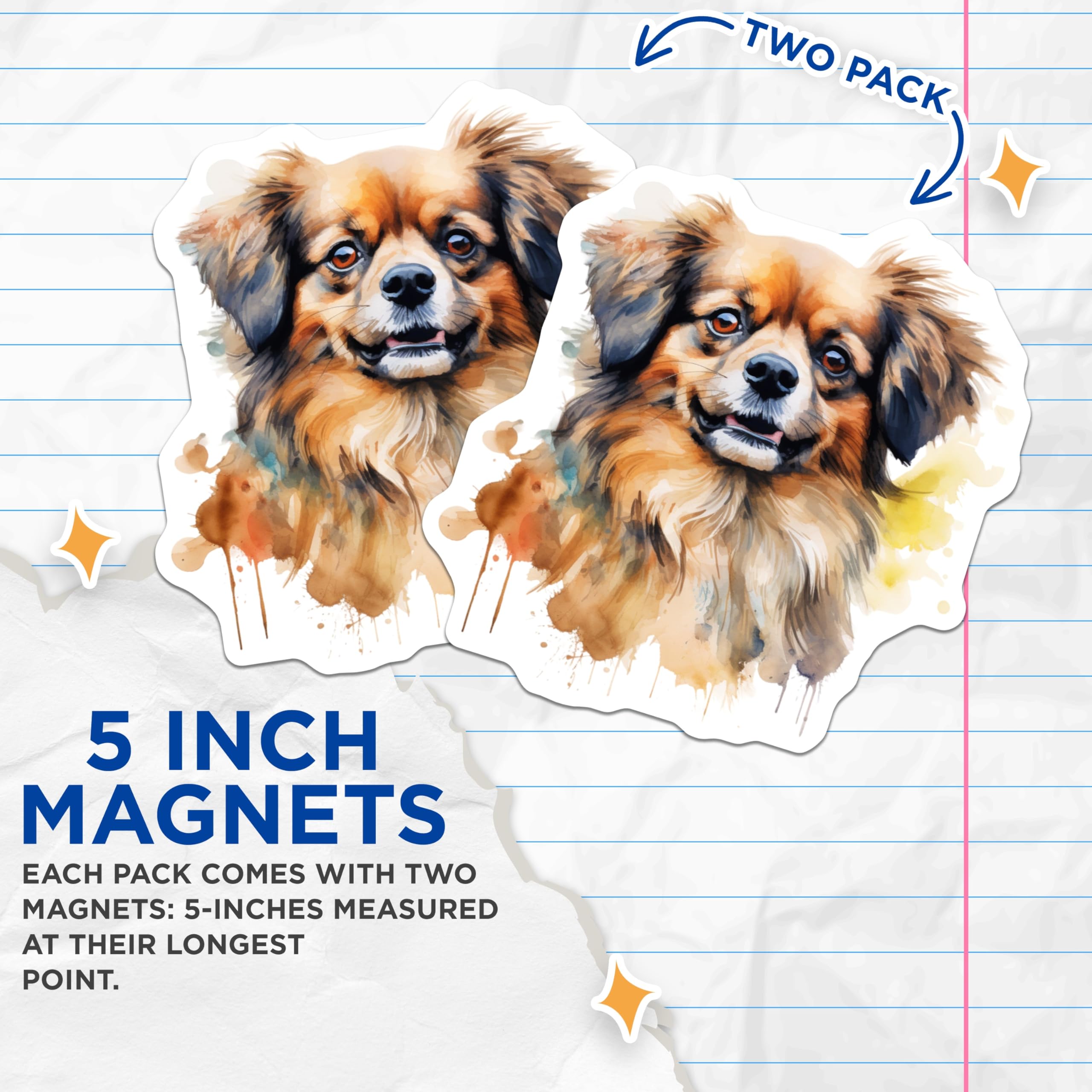 (2 Pack) Watercolor Fluffy Dog Magnets - Cute Pet Art Decor - Animal Lover Appreciation - 5 Inches On Longest Side - Thick Durable Magnet - Made in USA - MAG28033