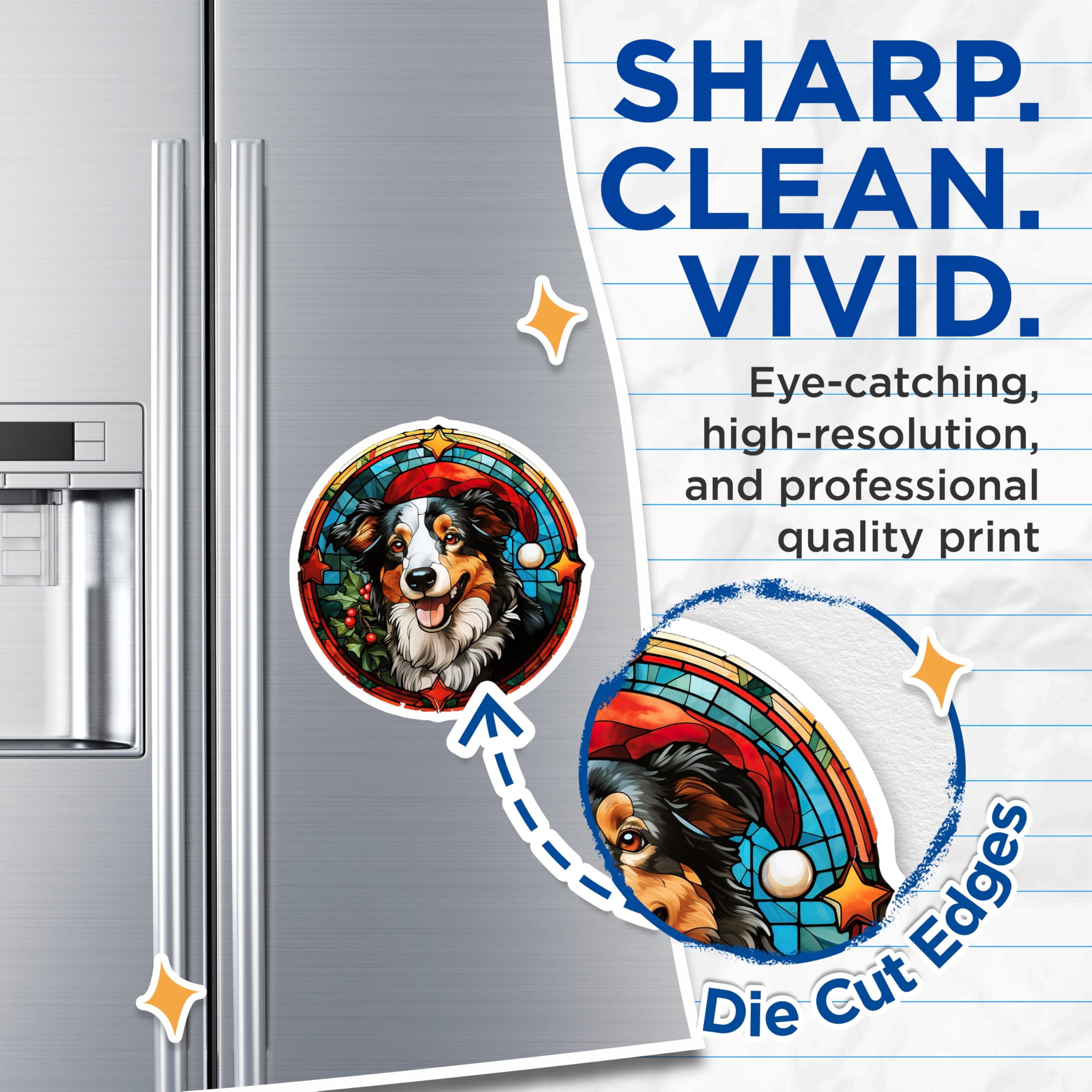 (2 Pack) Australian Shepherd Magnets - Stained Glass Dog Art - Christmas Holiday Decor for Pet Owners - 5 Inches On Longest Side - Thick Durable Magnet - Made in USA - MAG29068