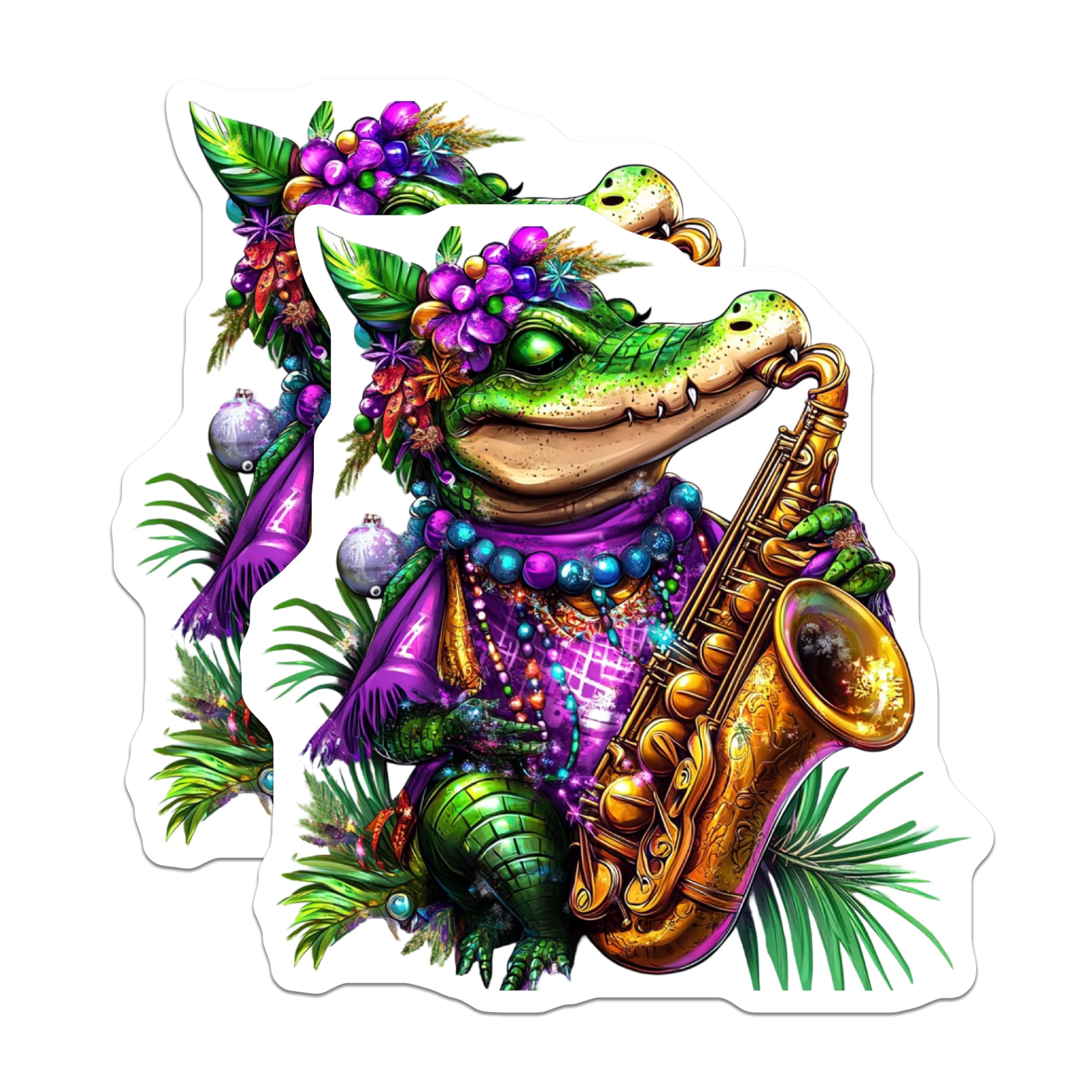 (2 Pack) Alligator Saxophone Magnets - Mardi Gras Gator - Musical Reptile Decor - 5" On Longest Side - Premium Magnet - for Cars, Refrigerators, Toolboxes, Lockers - Made in USA - MAG15182