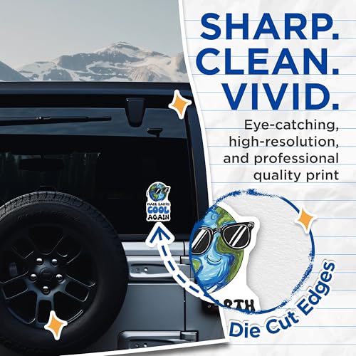 (2 Pack) Make Earth Cool Again Stickers - Environmental Awareness - Earth Day - 5" On Longest Side - Sticks to Smooth Flat Surfaces - Made in USA - BMCS7691