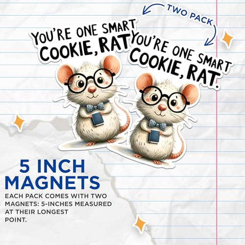 (2 Pack) Smart Cookie Rat Magnets - Funny Cute Animal Magnets - Inspirational Words Magnets- 5" On Longest Side - for Fridges, Toolboxes, Cars - Made in USA - MAG2651