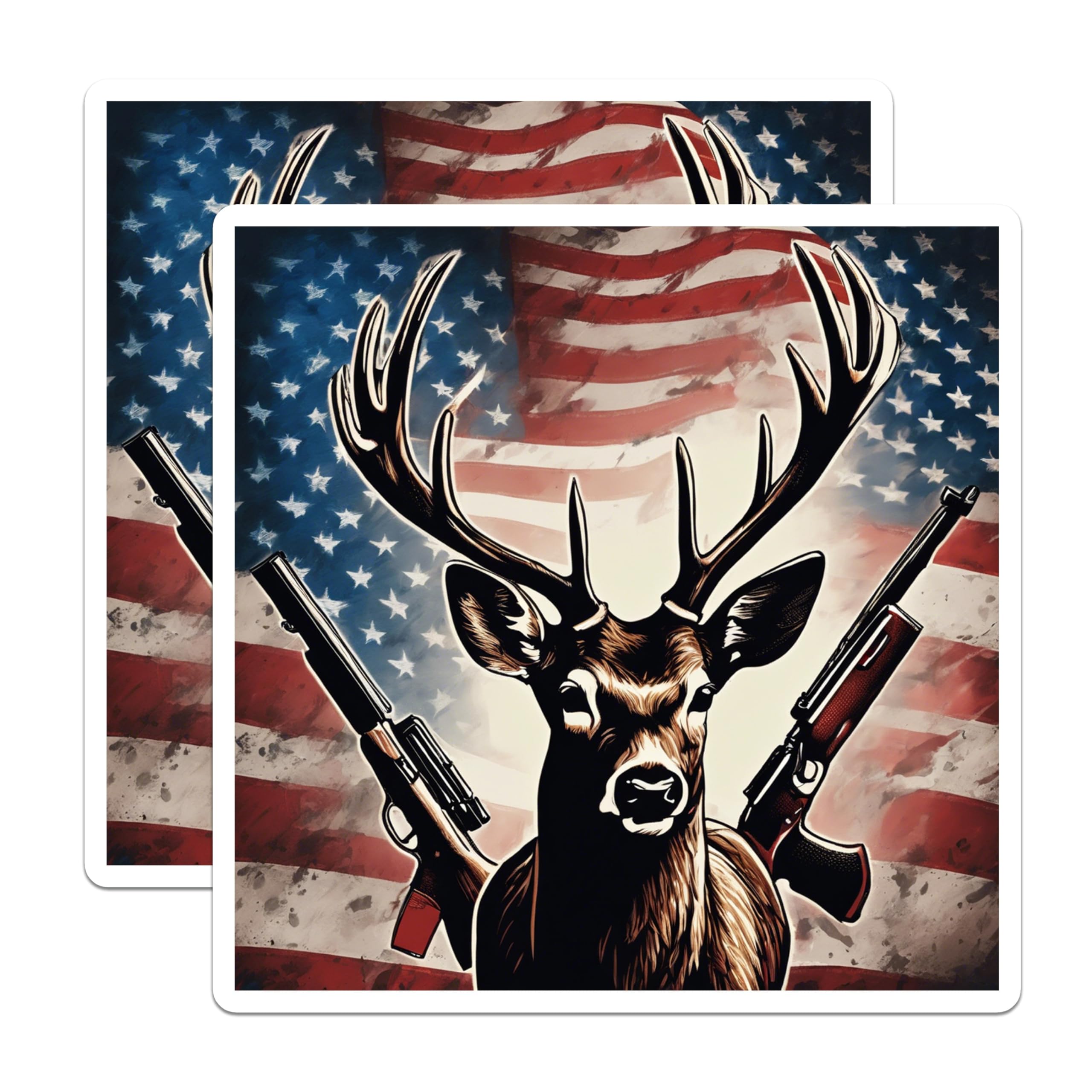 (2 Pack) American Flag Deer Hunter Magnets - Patriotic Antlers and Rifles Decor - Rustic Country Outdoorsman Lodge Art - 5 Inches On Longest Side - Thick Durable Magnet - Made in USA - MAG19537