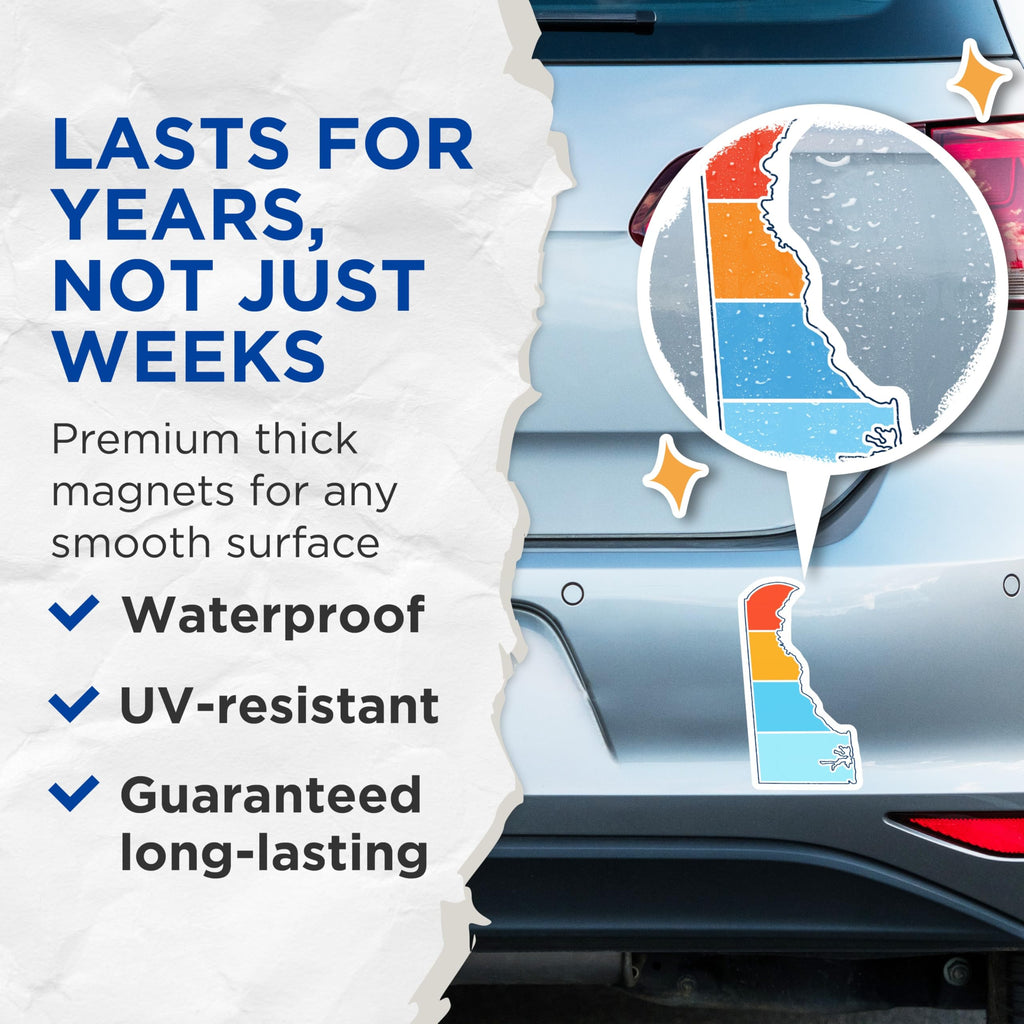 (2 Pack) Delaware State Magnets - Colorful Delaware - Fridge Magnets - 5" On Longest Side - Premium Magnet - for Cars, Refrigerators, Toolboxes, Lockers - Made in USA - MAG17562