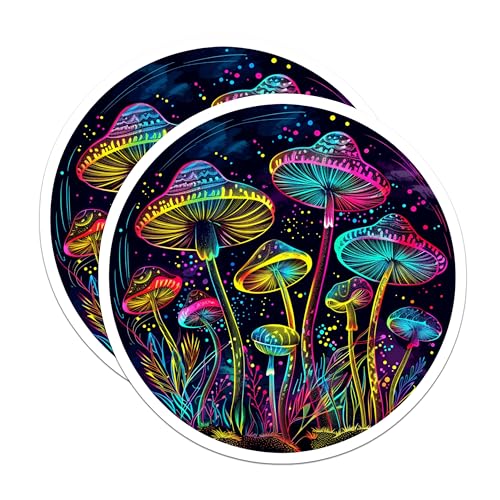 (2 Pack) Glowing Mushroom Stickers - Psychedelic Nature Sticker - Trippy Art Stickers for Laptops and Water Bottles - 5" On Longest Side - Sticks to Smooth Flat Surfaces - Made in USA - BMCS7096