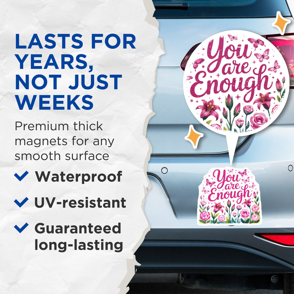 (2 Pack) You are Enough Magnets - Positive Affirmation Decor - Self Love Floral Butterfly Reminder - 5 Inches On Longest Side - Thick Durable Magnet - Made in USA - MAG38013