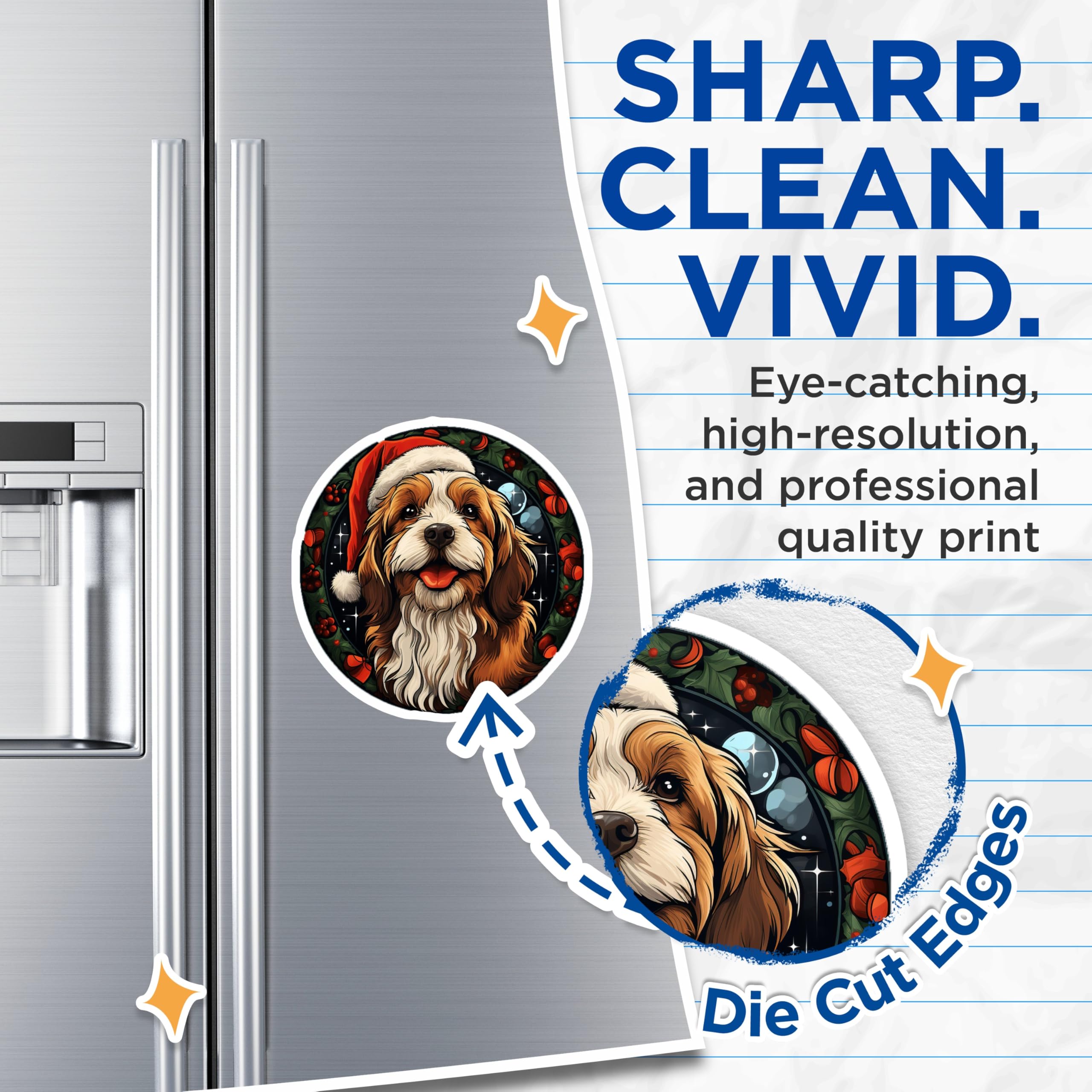 (2 Pack) Christmas Dog Magnets - Santa Hat Pet Decor - Cavalier Spaniel Holiday Accent - Festive Fridge Locker Adornment - 5 Inches On Longest Side - Thick Durable Magnet - Made in USA - MAG29493