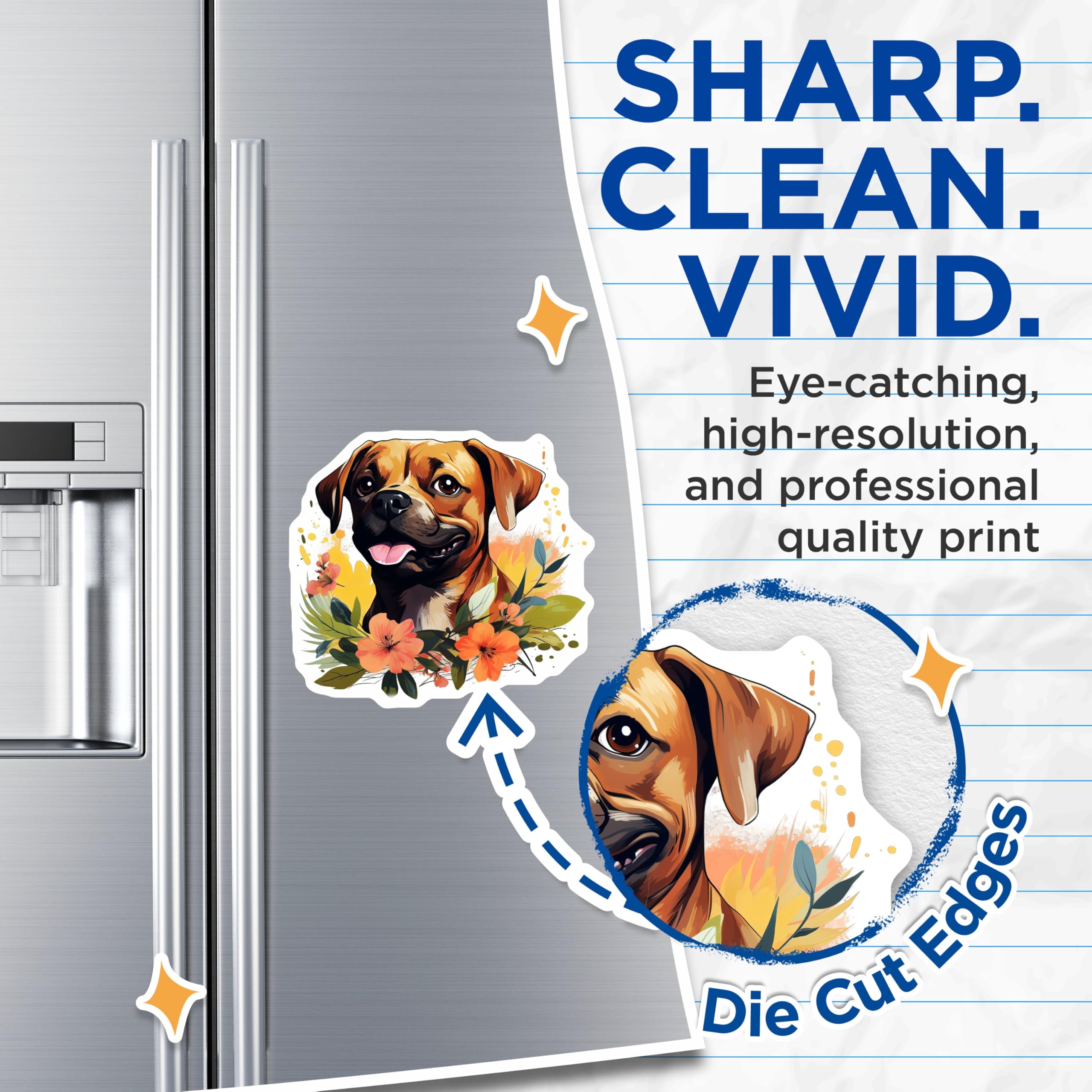 (2 Pack) Floral Dog Magnets - Pet Owner Decor - Happy Puppy Art Fridge Locker - 5 Inches On Longest Side - Thick Durable Magnet - Made in USA - MAG29058