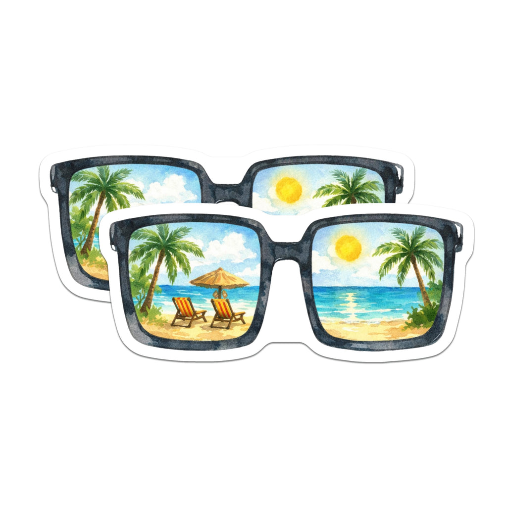 (2 Pack) Beach Scene Sunglasses Magnets - Tropical Vacation Decor - Summer Aesthetic Refrigerator Art - 5 Inches On Longest Side - Thick Durable Magnet - Made in USA - MAG37301