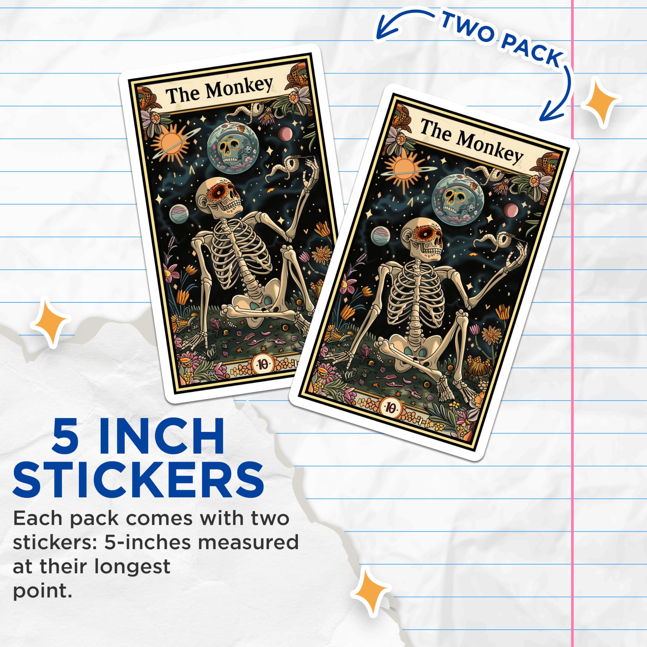(2 Pack) Skeleton Art Stickers - Cosmic Skeleton - Day of The Dead Skeleton - Colorful Skeleton Stickers - 5" On Longest Side - Sticks to Smooth Flat Surfaces - Made in USA - BMCS3703