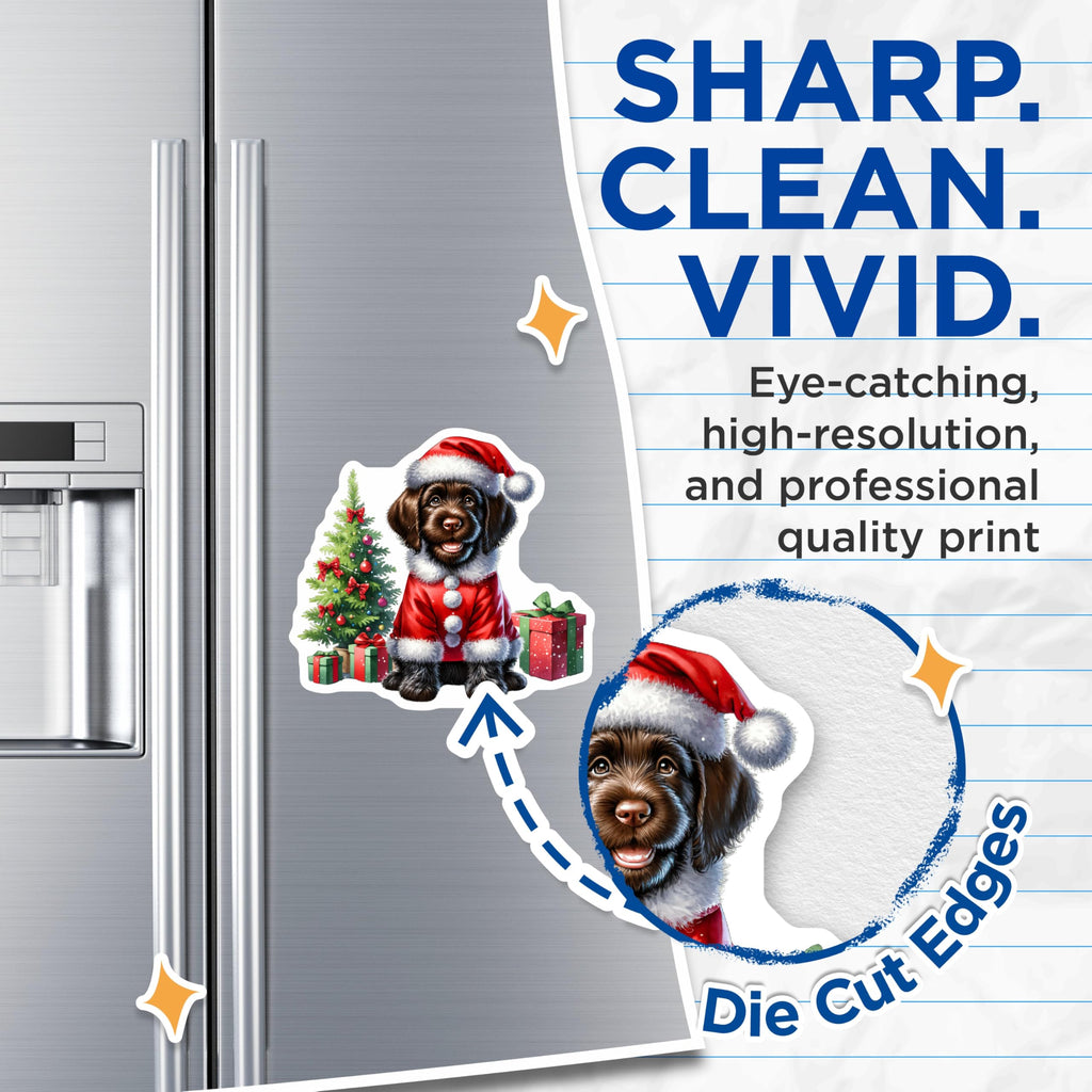 (2 Pack) Festive Santa Dog Magnets - Christmas Puppy Fridge Decor - Holiday Animal Kitchen Accents - 5 Inches On Longest Side - Thick Durable Magnet - Made in USA - MAG23803