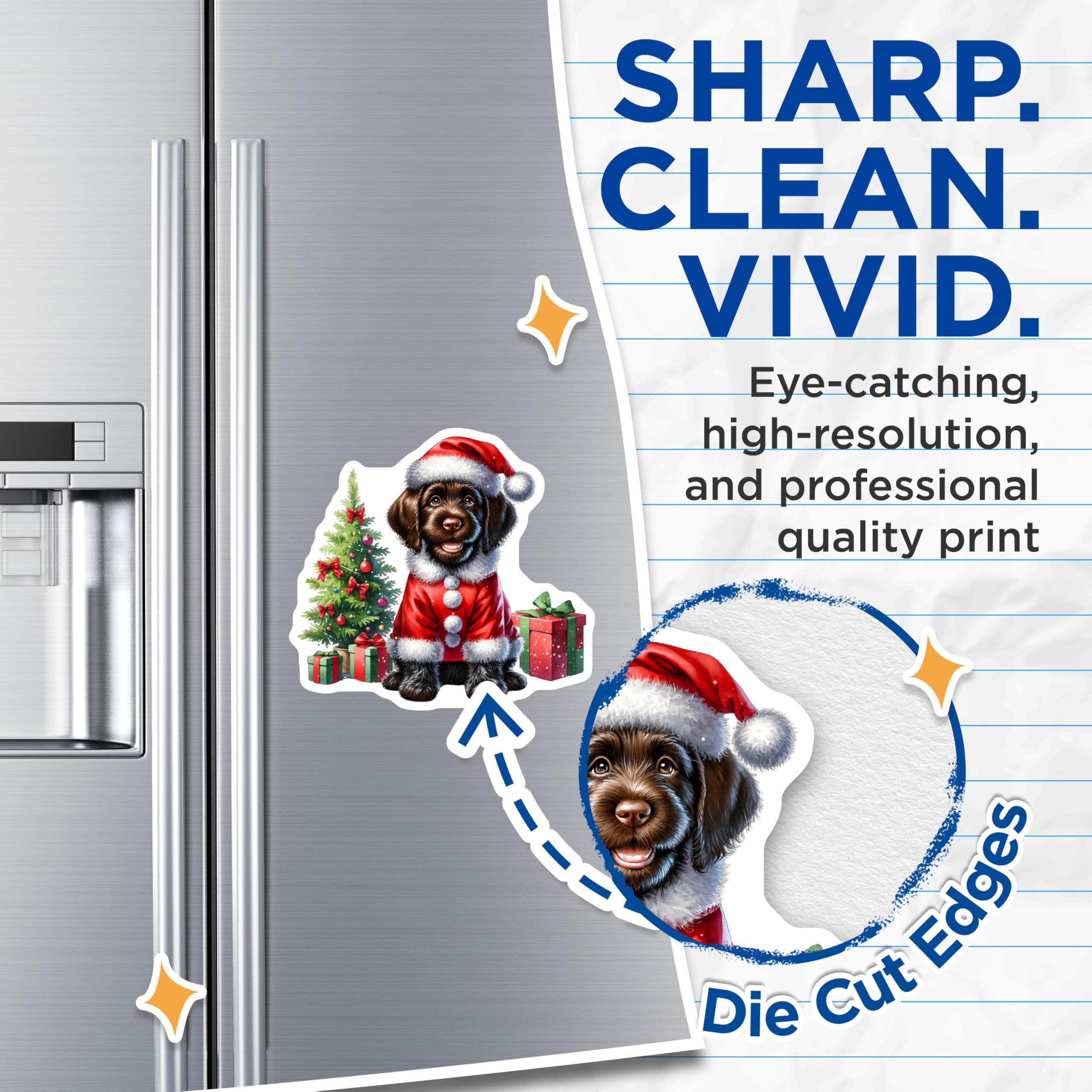 (2 Pack) Festive Santa Dog Magnets - Christmas Puppy Fridge Decor - Holiday Animal Kitchen Accents - 5 Inches On Longest Side - Thick Durable Magnet - Made in USA - MAG23803