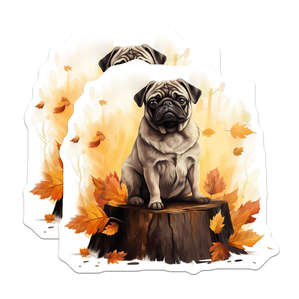 (2 Pack) Autumn Pug Magnets - Fall Dog Lover Decor - Cute Animal Kitchen Accent - Refrigerator Art - 5 Inches On Longest Side - Thick Durable Magnet - Made in USA - MAG26762