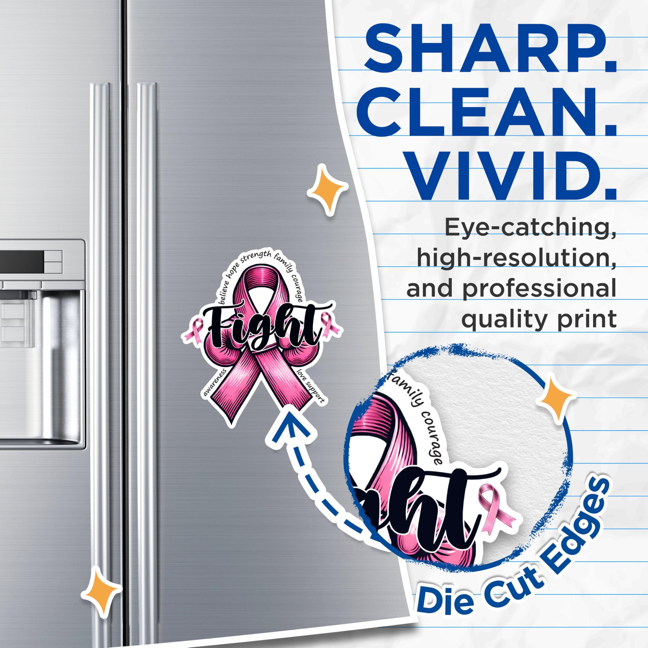 (2 Packs) Fight Pink Ribbon Breast Cancer Awareness Support Magnets - Pink Breast Cancer Magnets - 5" On Longest Side - Premium - for Fridges, Toolboxes, Cars - Made in USA - MAG2437