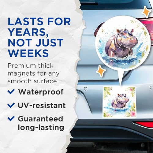 (2 Pack) Adorable Hippo Magnets Magnets - Animal Art - Kitchen Decor - 5" On Longest Side - Made in USA - Sticks to Refrigerators & Metal Surfaces - MAG8700