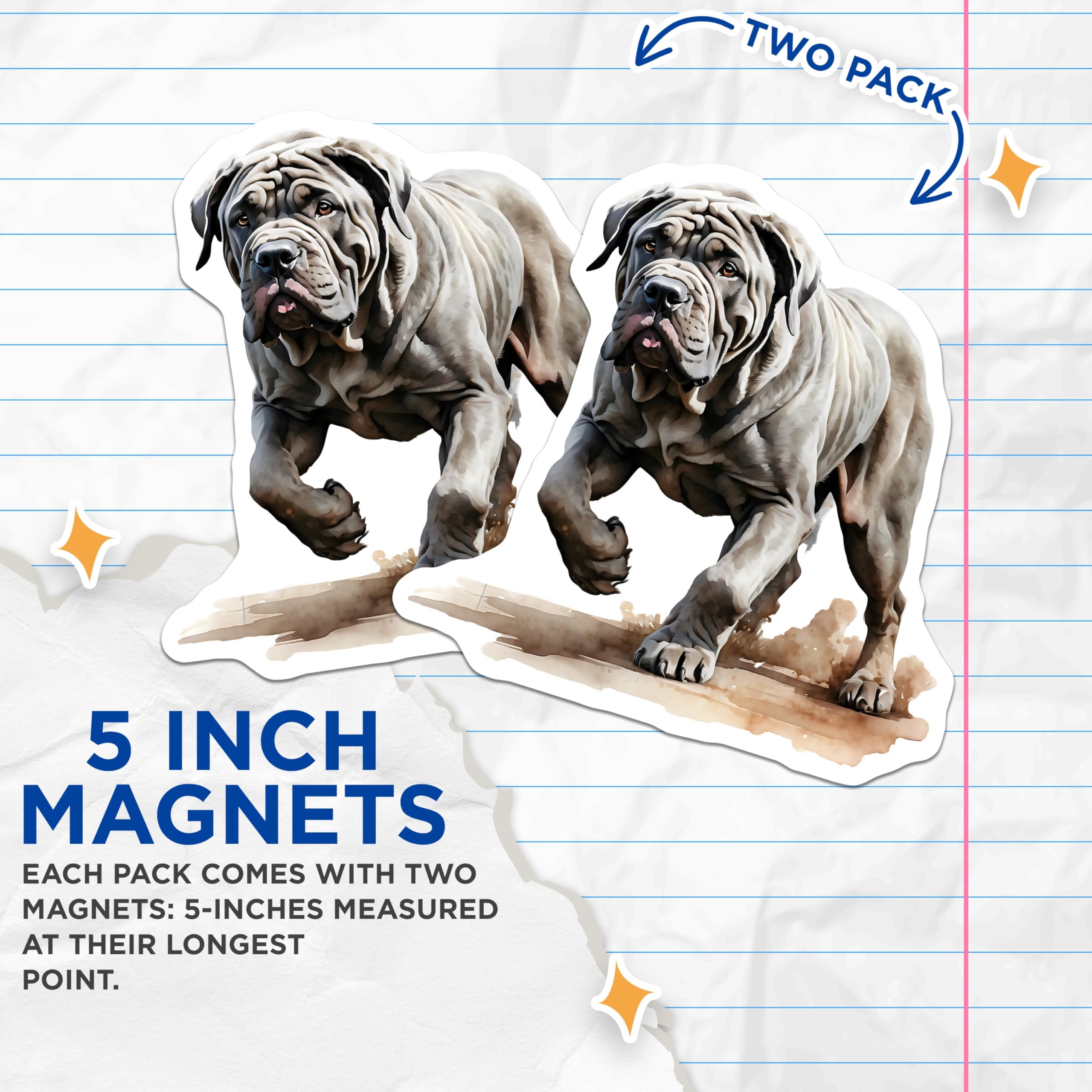 (2 Pack) Neapolitan Mastiff Magnets - Dog Breed Art - Fridge Magnets - 5" On Longest Side - Premium Magnet - for Cars, Refrigerators, Toolboxes, Lockers - Made in USA - MAG14029