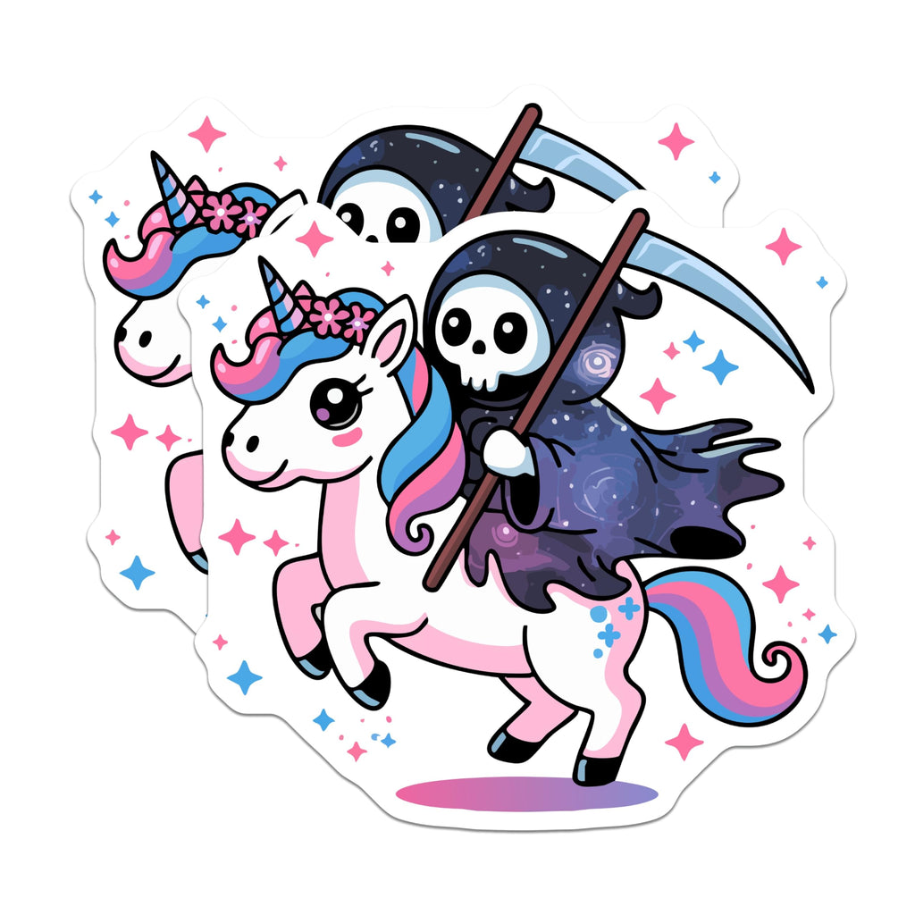 (2 Pack) Grim Reaper Unicorn Magnets - Kawaii Pastel Goth Decor - Spooky Cute Fantasy Art - 5 Inches On Longest Side - Thick Durable Magnet - Made in USA - MAG21969