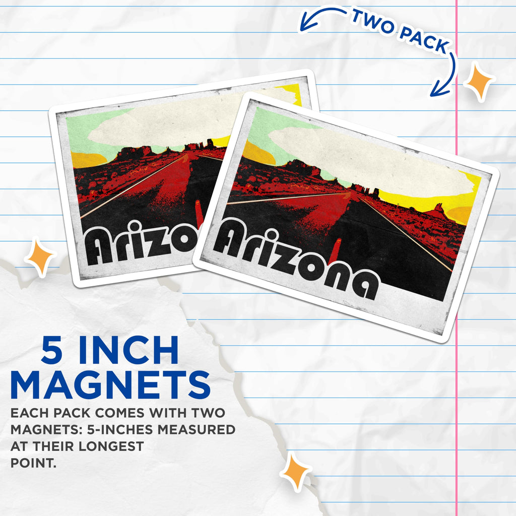 (2 Pack) Arizona Magnets - Desert Landscape Road Trip - Southwestern State Decor - 5 Inches On Longest Side - Thick Durable Magnet - Made in USA - MAG19072