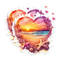 (2 Pack) Heart Shaped Beach Scene Stickers - Sunset Ocean Stickers - Beach Art Stickers for Journals and Notebooks - 5" On Longest Side - Sticks to Any Smooth Flat Surface - Made in USA - BMCS2855