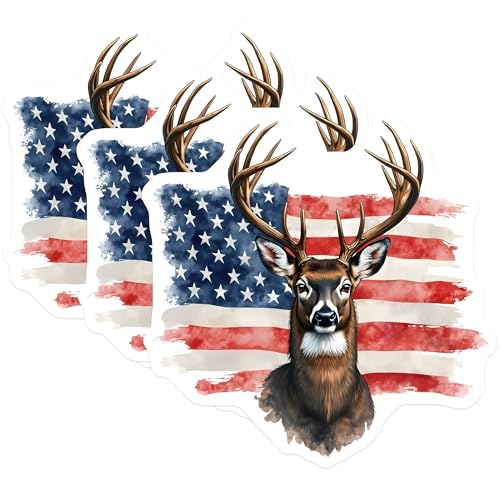 (3 Pack) Deer Decals - American Flag Art - Laptop Decal - 3 Inches On Longest Side - Easy Peel & Apply - Made in USA - 3MCS8592