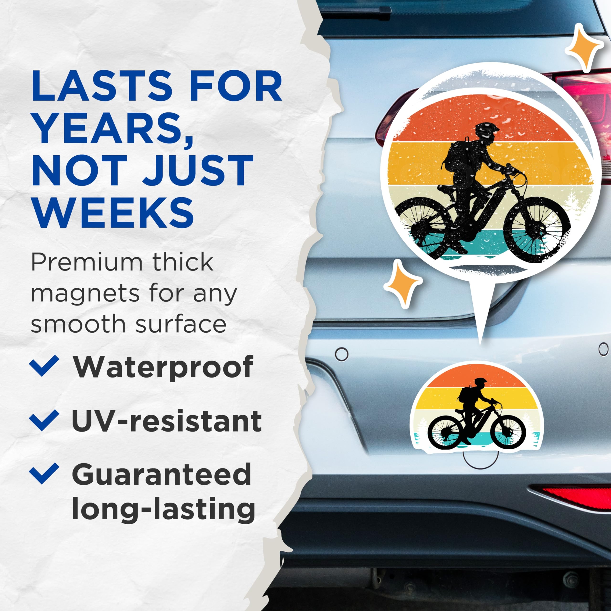 (2 Pack) Mountain Biker Magnets - Retro Sunset Cycling - Outdoor Adventure Decor - 5 Inches On Longest Side - Thick Durable Magnet - Made in USA - MAG20439