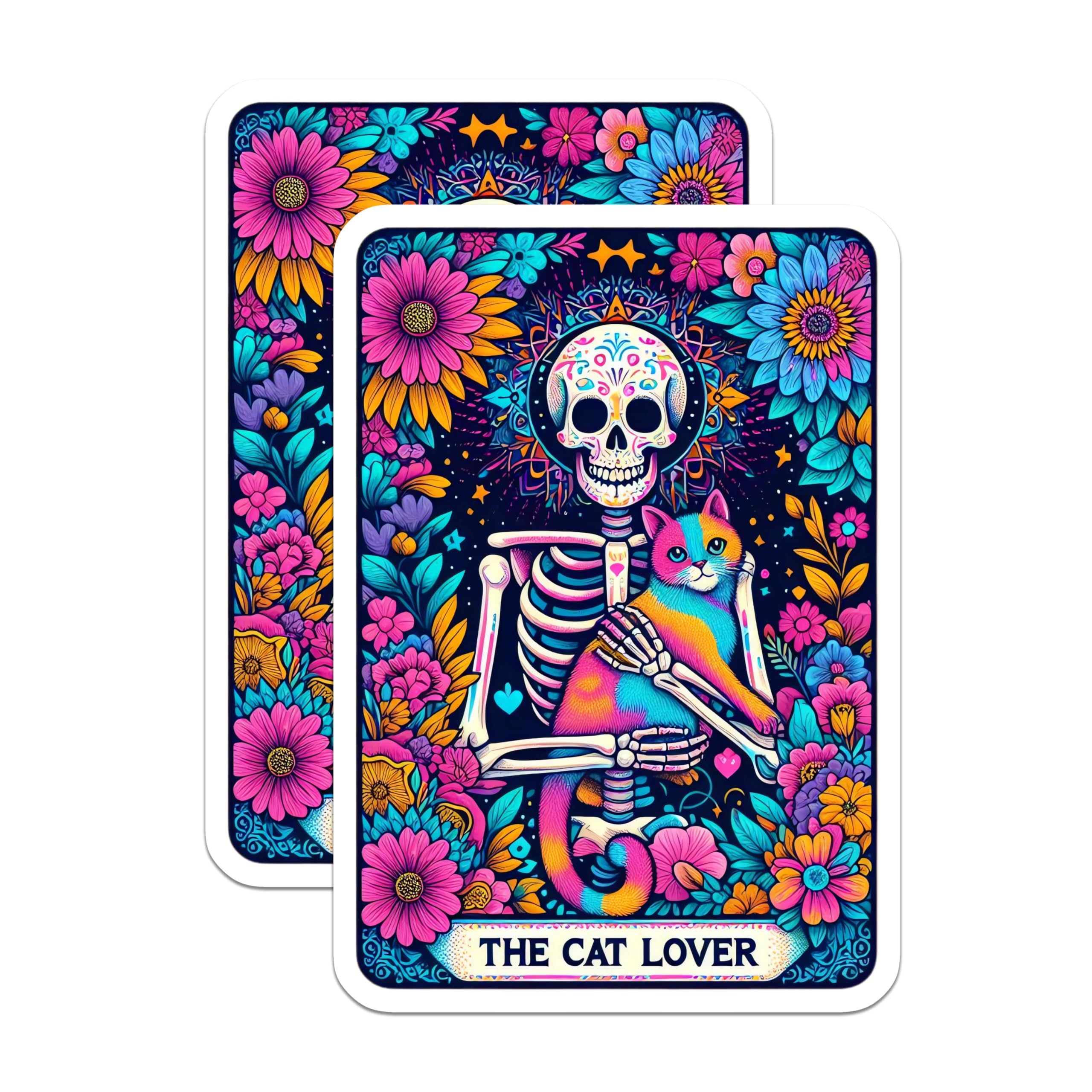 (2 Pack) Cat Lover Sugar Skull Magnets - Dia de Los Muertos Decor - Vibrant Pet Art for Fridge - 5 Inches On Longest Side - Thick Durable Magnet - Made in USA - MAG28394