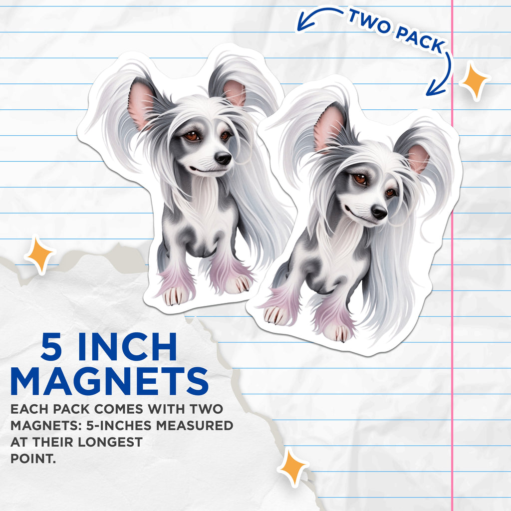 (2 Pack) Chinese Crested Dog Magnets - Whimsical Pet Art - Elegant Dog Lover - Dog Mom Kitchen Decor - 5 Inches On Longest Side - Thick Durable Magnet - Made in USA - MAG38685