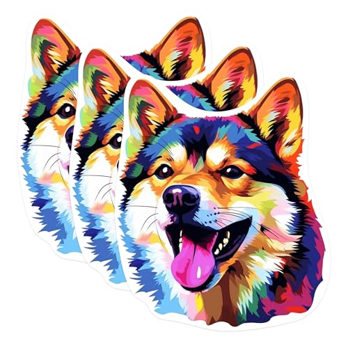 (3 Pack) Shiba Inu Decals - Colorful Dog Decal - Laptop Decal - 3 Inches On Longest Side - Easy Peel & Apply - Made in USA - 3MCS0821