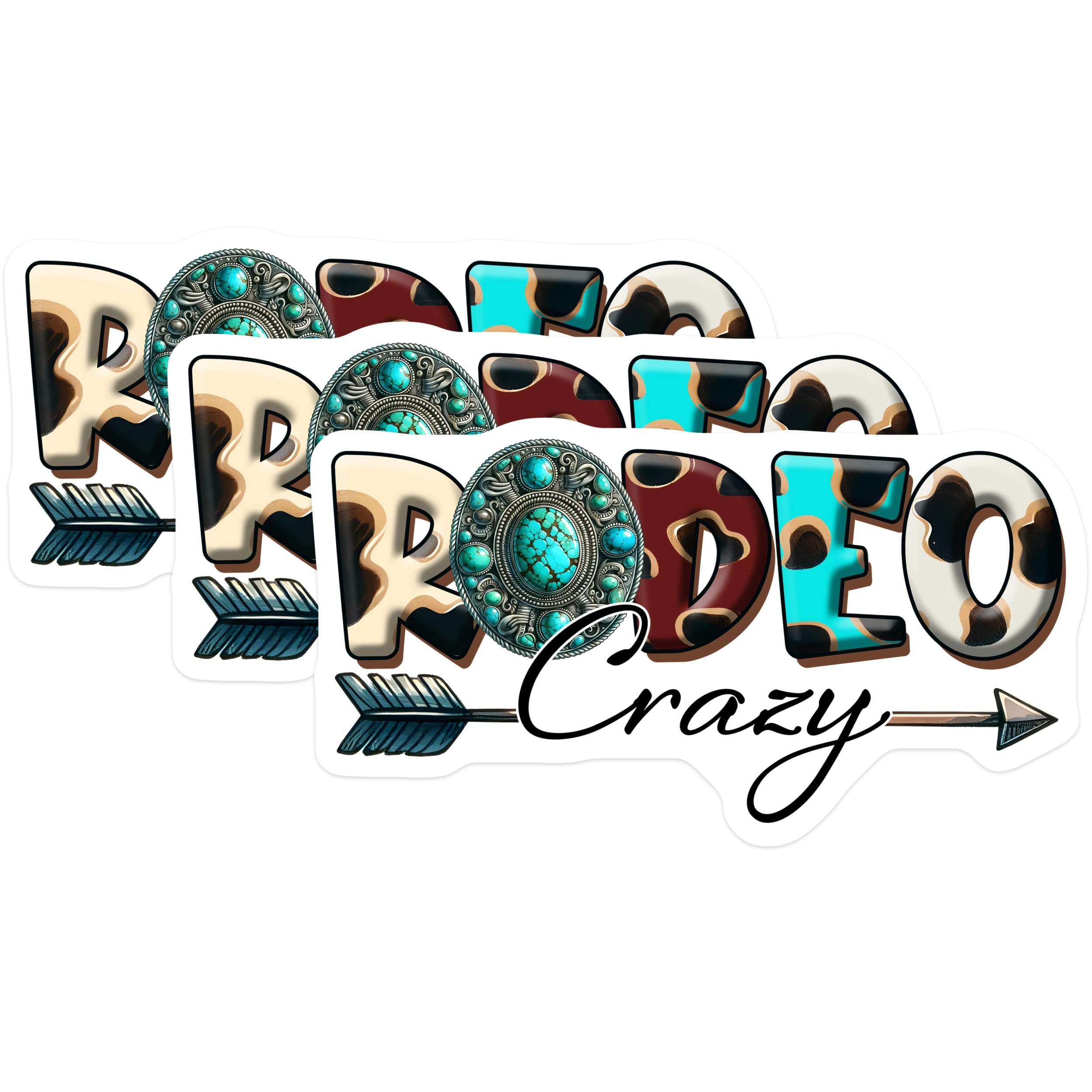 (3 Pack) Rodeo Crazy Decals - Western Stickers - Cowgirl Laptop Decal - 3 Inches On Longest Side - Easy Peel & Apply - Made in USA - 3MCS1932