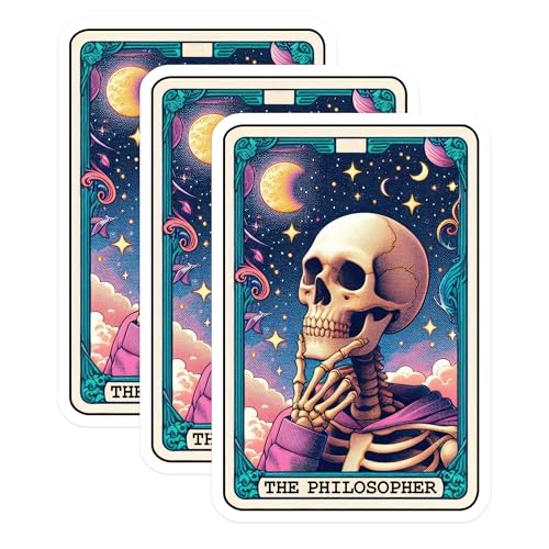 (3 Pack) Philosopher Skull Decals - Tarot Card Sticker - Laptop Decal Art - 3 Inches On Longest Side - Easy Peel & Apply - Made in USA - 3MCS4242