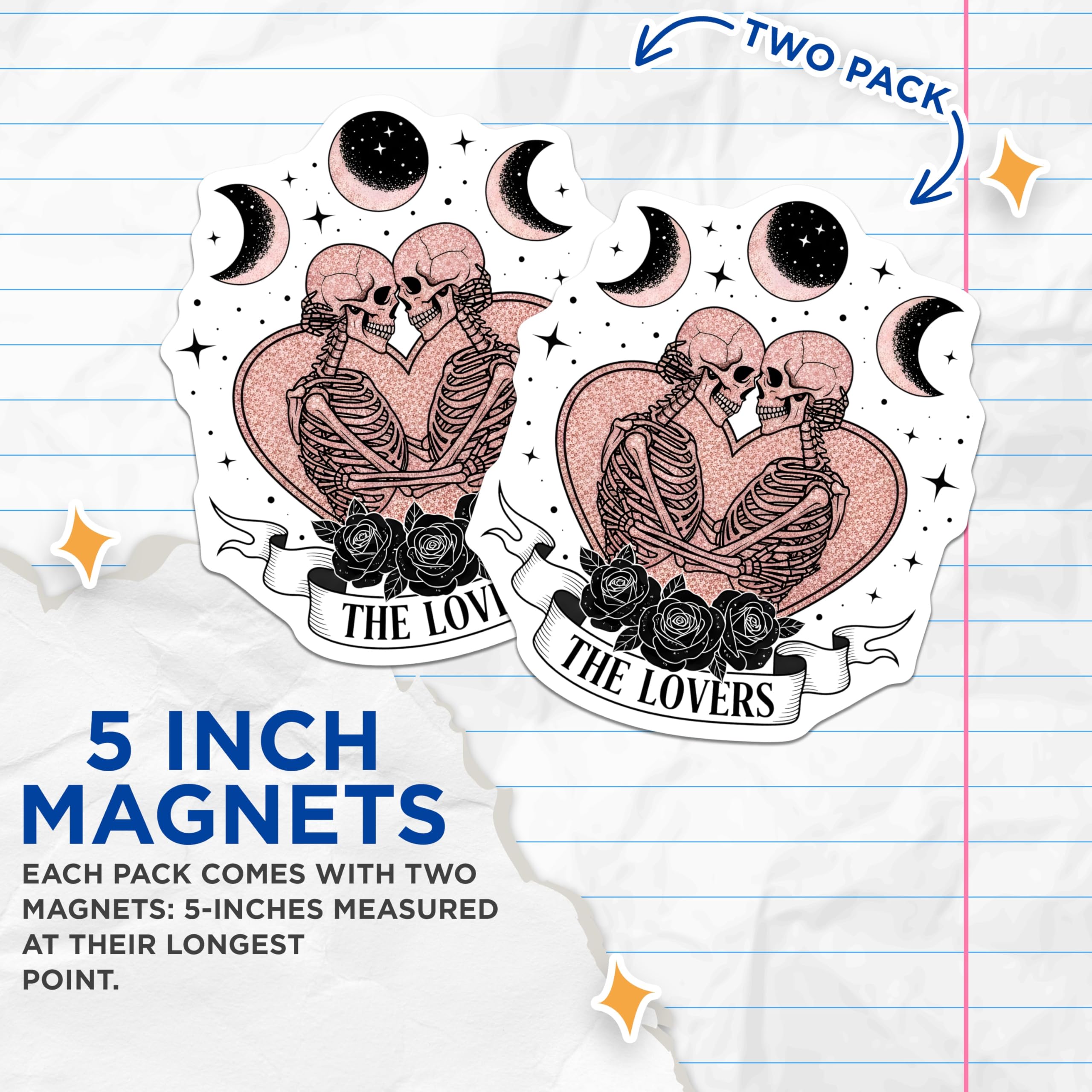 (2 Pack) Lovers Tarot Card Magnets - Skeleton Couple Magnets - Gothic Home Decor - 5" On Longest Side - Premium Magnet - for Cars, Refrigerators, Toolboxes, Lockers - Made in USA - MAG17335