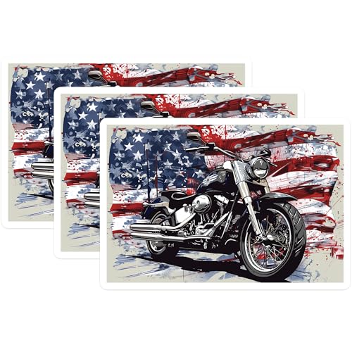 (3 Pack) Motorcycle Decals - American Flag Art - Biker Garage Decor - 3 Inches On Longest Side - Easy Peel & Apply - Made in USA - 3MCS7969