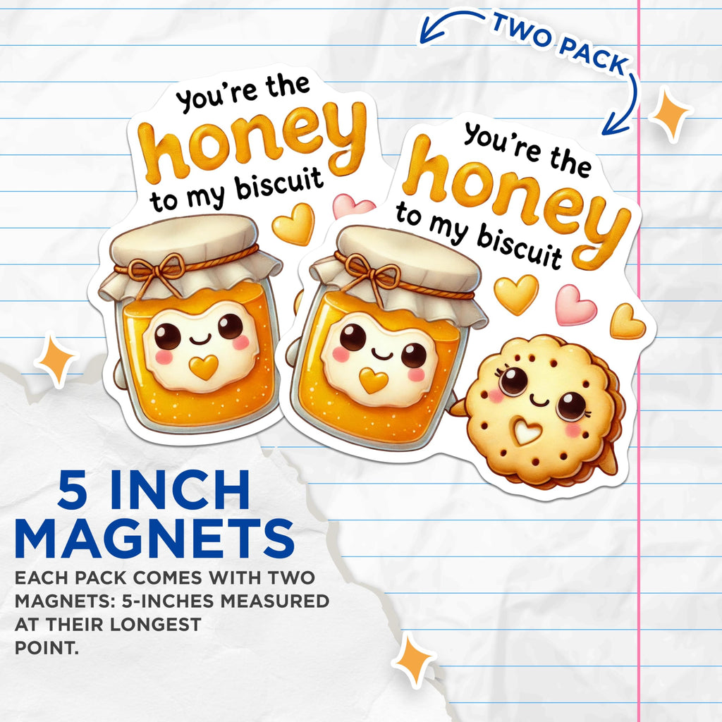 (2 Pack) Cute Honey Biscuit Magnets - Adorable Kitchen Decor Magnets - Sweet Food Theme Magnets - 5" On Longest Side - for Cars, Refrigerators, Toolboxes, Lockers - Made in USA BMCS3488