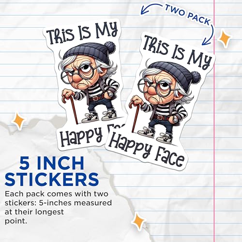 (2 Pack) Funny Grandpa Stickers - Grumpy Old Man Decal - 5" On Longest Side - Sticks to Smooth Flat Surfaces - Made in USA - BMCS8820 - BMCS8820
