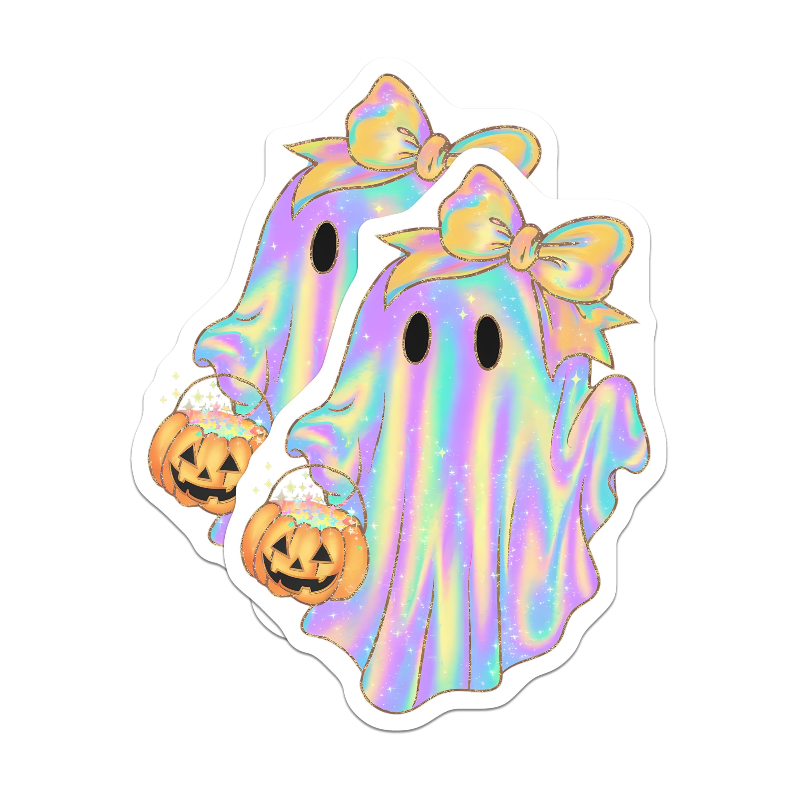 (2 Pack) Holographic Ghost Magnets - Iridescent Halloween Decor - Kawaii Pastel Trick or Treat - 5 Inches On Longest Side - Thick Durable Magnet - Made in USA - MAG23130