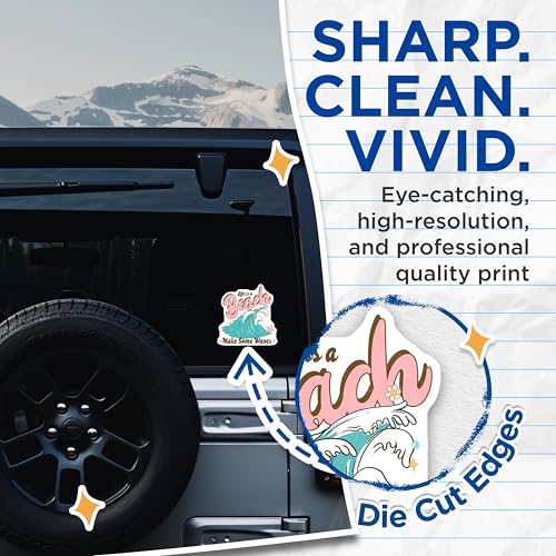 (2 Pack) Life is a Beach Stickers - Make Some Waves Decal - Ocean Beach Vibes Sticker - 5" On Longest Side - Sticks to Smooth Flat Surfaces - Made in USA - BMCS6234