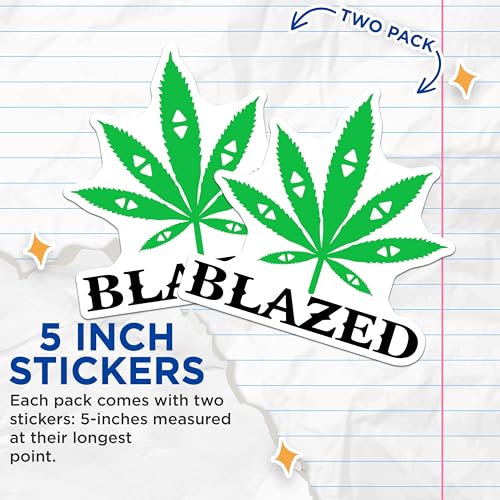 (2 Pack) Blazed Weed Leaf Stickers - Funny Cannabis Sticker - Marijuana Design Decals for Laptops - 5" On Longest Side - Sticks to Smooth Flat Surfaces - Made in USA - BMCS8616