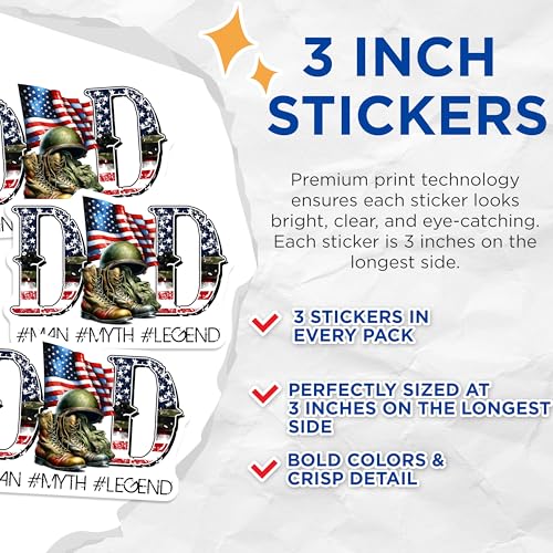 (3 Pack) Veteran Dad Decals - American Flag - Military Boot Helmet Laptop Decal - 3 Inches On Longest Side - Easy Peel & Apply - Made in USA - 3MCS2016