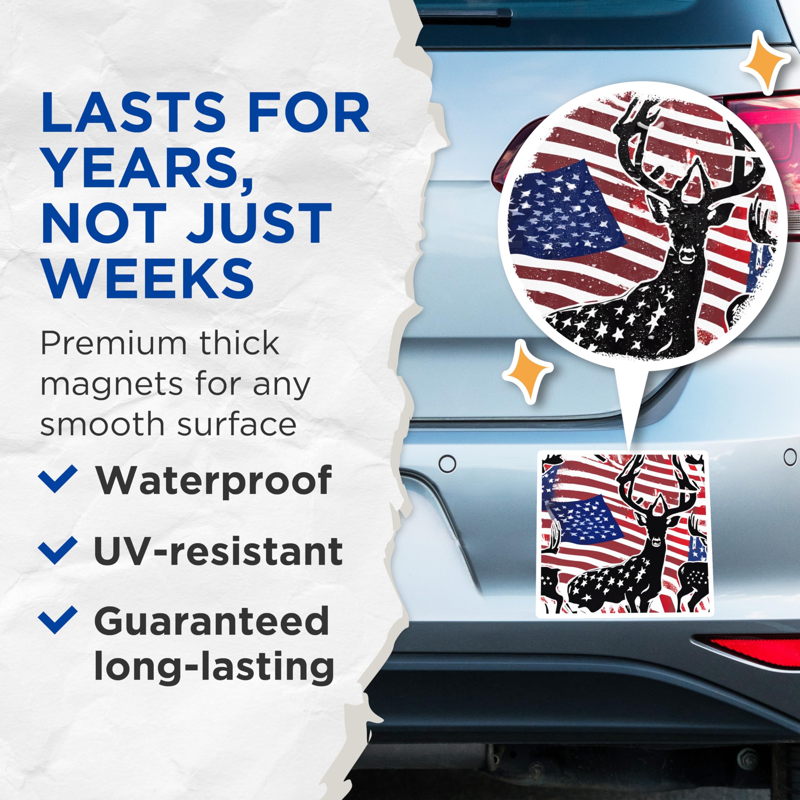 (2 Pack) American Deer Magnets - Patriotic Buck Art - USA Flag Wildlife Display - Hunting Lodge Decor - 5 Inches On Longest Side - Thick Durable Magnet - Made in USA - MAG19558
