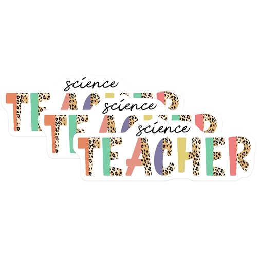 (3 Pack) Science Teacher Decals - Laptop Decals - Leopard Print Stickers - 3 Inches On Longest Side - Easy Peel & Apply - Made in USA - 3MCS6601