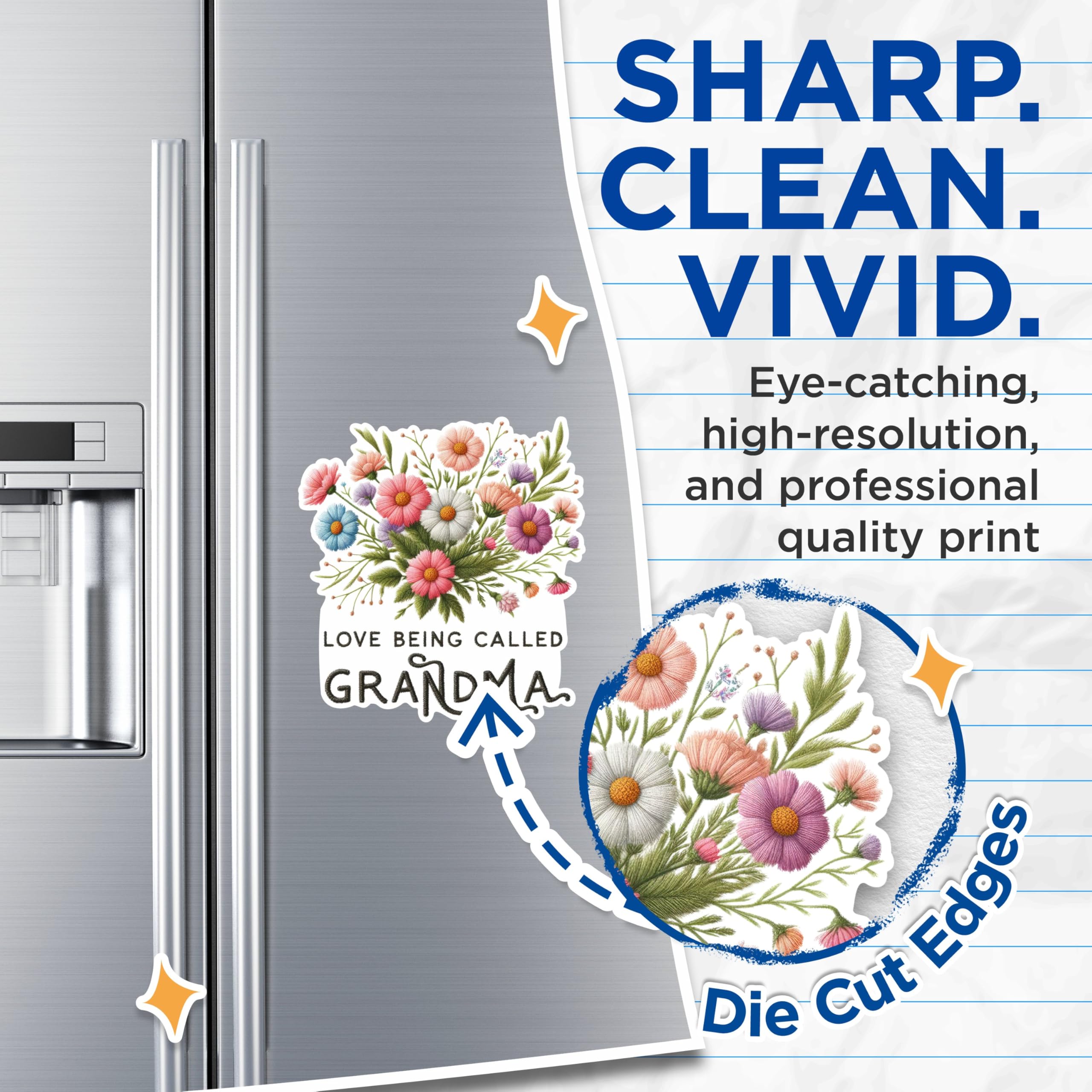 (2 Pack) Love Being Called Grandma Magnets - Floral Grandma Magnets - Embroidered Style Grandma Decor- 5" On Longest Side - for Fridges, Toolboxes, Cars - Made in USA - MAG2554