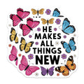 (2 Pack) He Makes All Things New Stickers - Inspirational Quote - Butterflies and Flowers - 5" On Longest Side - Sticks to Smooth Flat Surfaces - Made in USA - BMCS8829