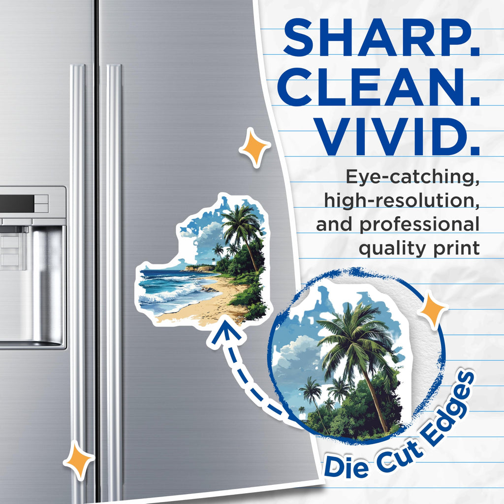 (2 Pack) Tropical Beach Magnets - Ocean Waves Scene - Palm Tree Coastal Decor - Summer Vacation Fridge Locker Accessories - 5 Inches On Longest Side - Thick Durable Magnet - Made in USA - MAG30149