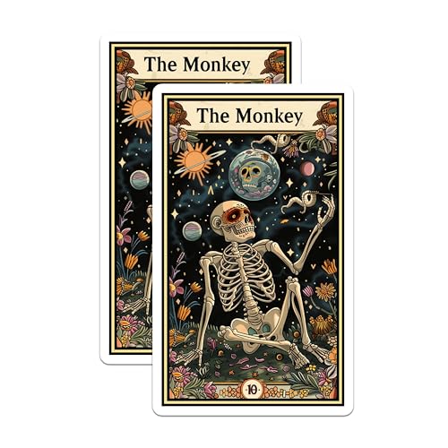 (2 Pack) Monkey Skeleton Magnets - Unique Astrology - Vintage Celestial Art - Original Tarot Style - 5" On Longest Side - for Cars, Fridges, Toolboxes - Made in USA - MAG3703
